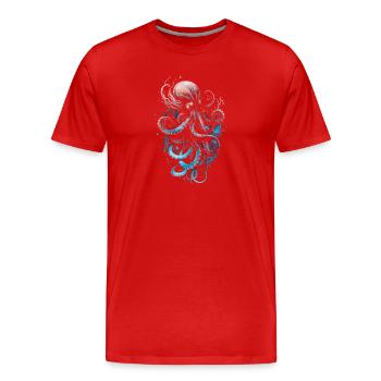 Pink blue octopus on a black background - Men's Premium Organic T-Shirt - red - Front - Damien (186cm)