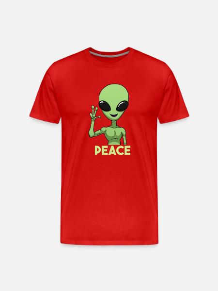 Peace Alien Friedenszeichen - Männer Premium Bio T-Shirt - Rot