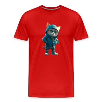 Hipster Katze Stylish Cat - Männer Premium Bio T-Shirt - Rot - Vorne - Damien (186cm)