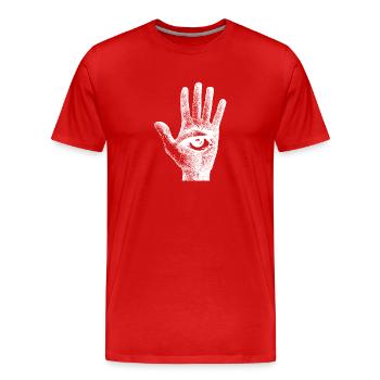 L’œil de la main qui voit tout - T-shirt bio Premium Homme - rouge - Devant - Damien (186cm)
