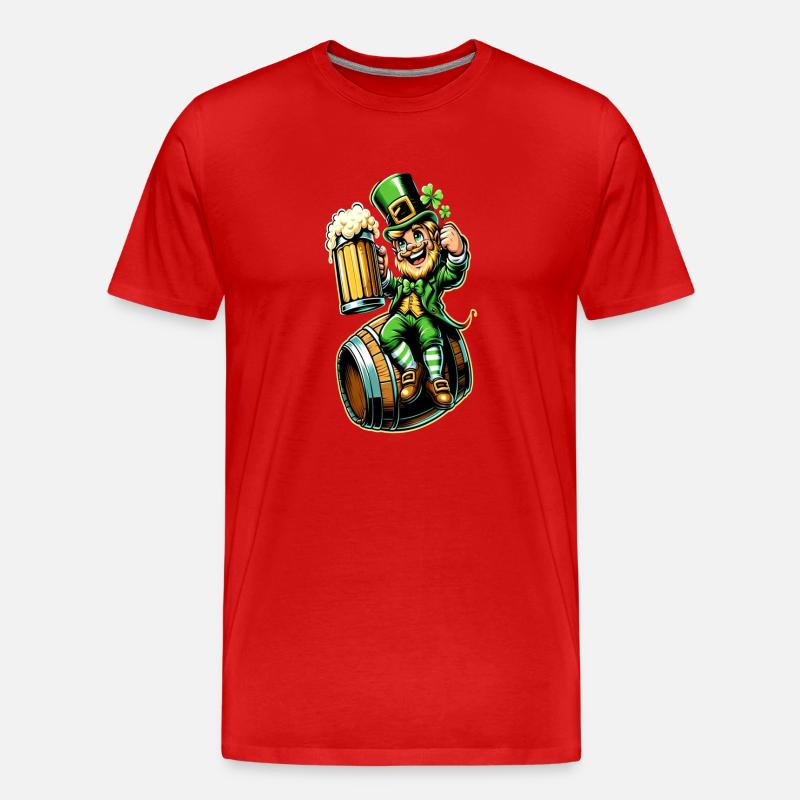 Bierfass-Leprechaun (Irischer Kobold) - Männer Premium Bio T-Shirt - Rot