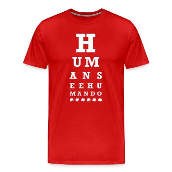 Human see human do (dark) - Men's Premium Organic T-Shirt - red - Front - Damien (186cm)
