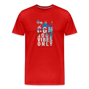 Köln - Good Vibes Only - Männer Premium Bio T-Shirt - Rot - Vorne - Damien (186cm)