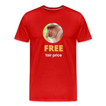 Kostenloser fairer Preis | Weißer Text - Männer Premium Bio T-Shirt - Rot - Vorne - Damien (186cm)