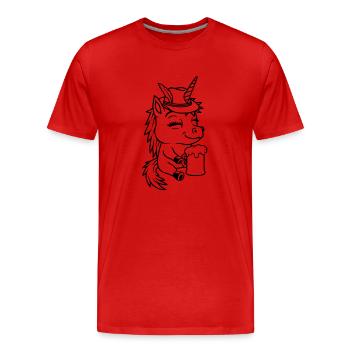 Licorne assise buvant de l’alcool - T-shirt bio Premium Homme - rouge - Devant - Damien (186cm)