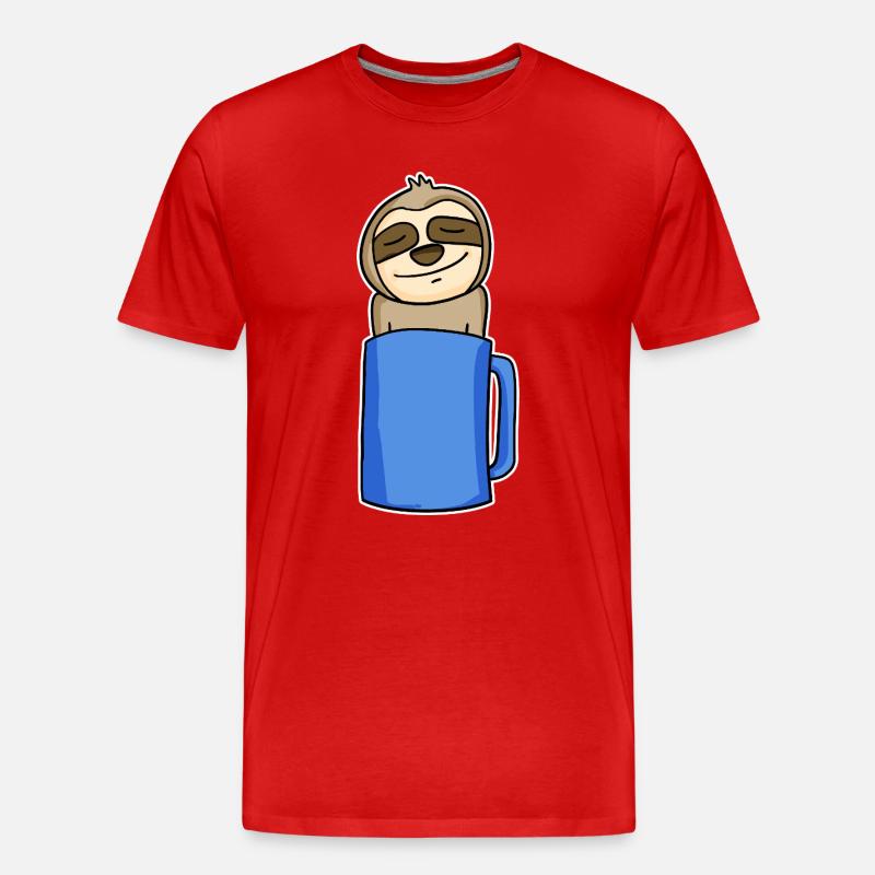 Faultier im Kaffeebecher - Männer Premium Bio T-Shirt - Rot