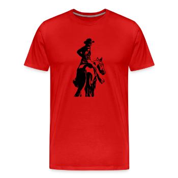 Cow-girl avec le cheval - T-shirt bio Premium Homme - rouge - Devant - Damien (186cm)