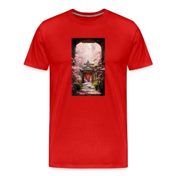 Shangri-Der Tempel - Männer Premium Bio T-Shirt - Rot - Vorne - Damien (186cm)