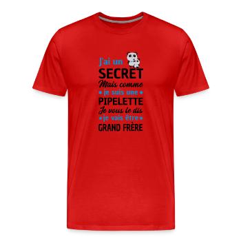 j ai un secret je vais être grand frère - T-shirt bio Premium Homme - rouge - Devant - Damien (186cm)