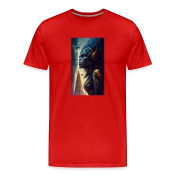 MOTHER SPACESHIP ABOVE FUTURISTIC CITY INHABITED - T-shirt bio Premium Homme - rouge - Devant - Damien (186cm)