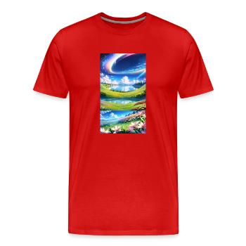 Landschaft mit 4 Bereichen - Männer Premium Bio T-Shirt - Rot - Vorne - Damien (186cm)