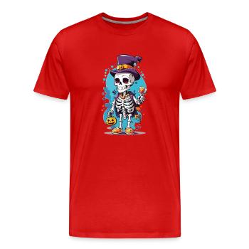 Skelett mit Zylinder - Männer Premium Bio T-Shirt - Rot - Vorne - Damien (186cm)
