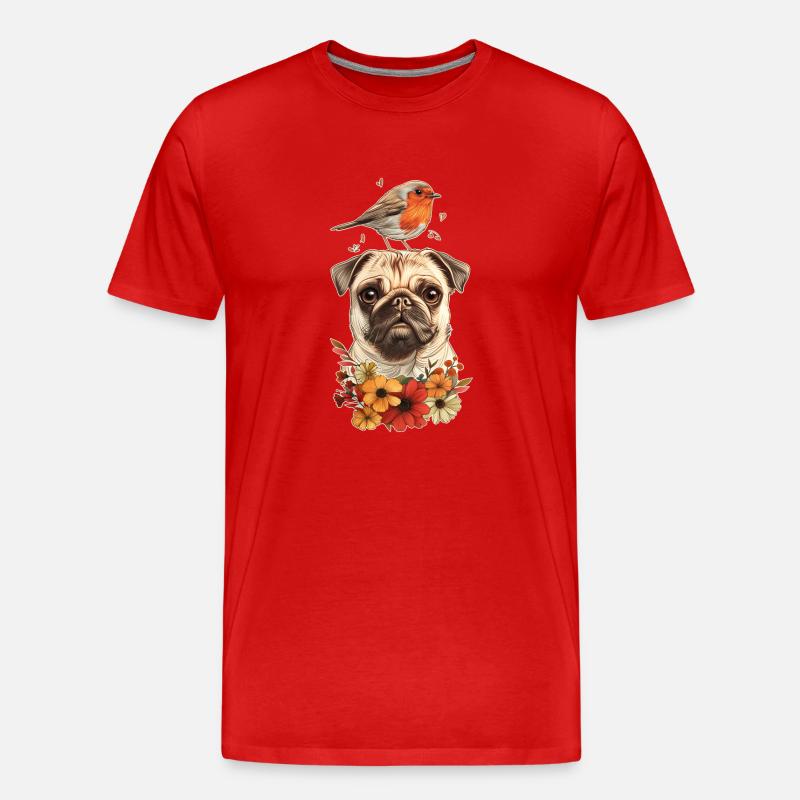 Mops mit Vogel - Männer Premium Bio T-Shirt - Rot