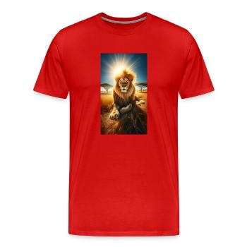 Löwe in der Savanne - Männer Premium Bio T-Shirt - Rot - Vorne - Damien (186cm)