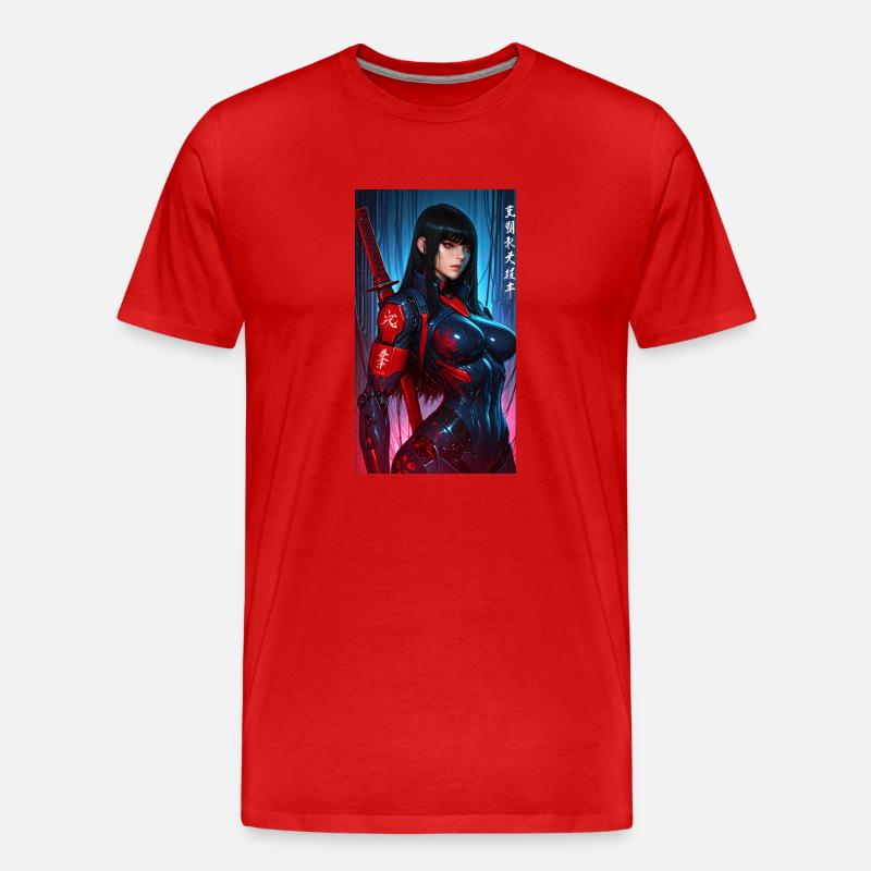 3D Sci-Fi Cyberpunk-Samurai-Kriegerin mit Katana - Männer Premium Bio T-Shirt - Rot