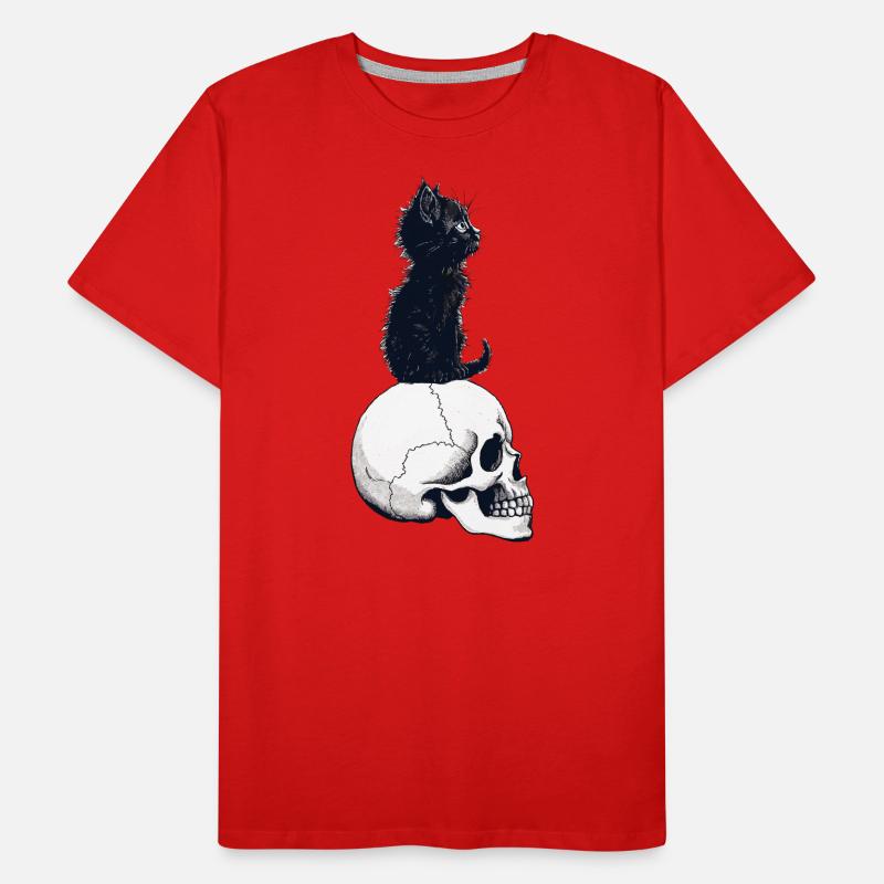 Niedliches Kätzchen sitzt auf einem Schädel Männer Premium Bio T-Shirt