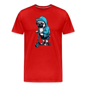 Carlin drôle sur Scooter Comic Cartoon Cool Dog - T-shirt bio Premium Homme - rouge - Devant - Damien (186cm)