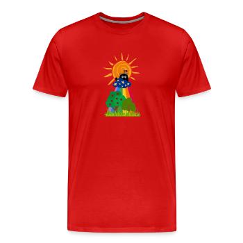 The surprised cat in the clouds - Men's Premium Organic T-Shirt - red - Front - Damien (186cm)
