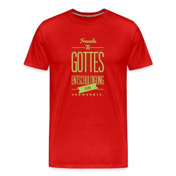 Spruch: Gottes Entschuldigung - Männer Premium Bio T-Shirt - Rot - Vorne - Damien (186cm)