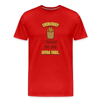 Exercise Extra Fries Quote - Men's Premium Organic T-Shirt - red - Front - Damien (186cm)