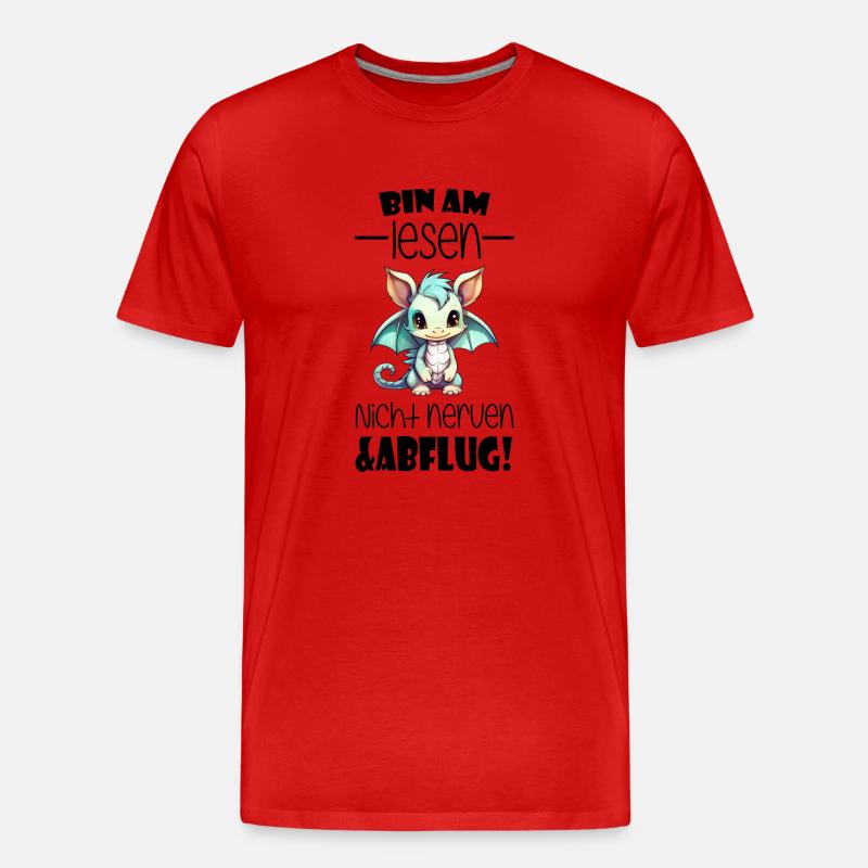 Lesen Schulkind Drache - Männer Premium Bio T-Shirt - Rot