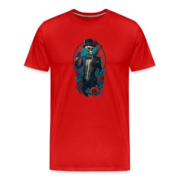Squelette avec costume et chapeau et roses Cool Comic - T-shirt bio Premium Homme - rouge - Devant - Damien (186cm)