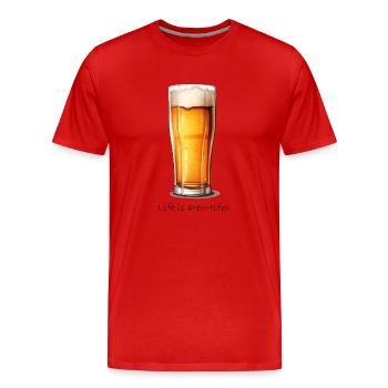 La vie est brassée - T-shirt bio Premium Homme - rouge - Devant - Damien (186cm)