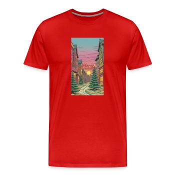 Joyeux Noël Hiver Scène du village Joyeux - T-shirt bio Premium Homme - rouge - Devant - Damien (186cm)