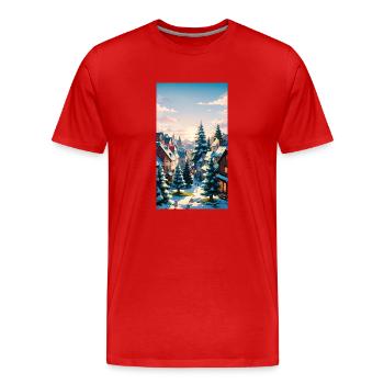 Märchenhaftes Winterdorf Enchanting Winter Village - Männer Premium Bio T-Shirt - Rot - Vorne - Damien (186cm)