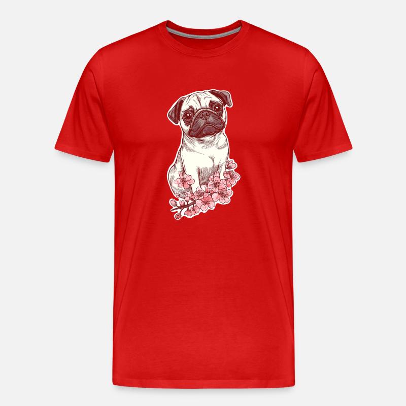 Mops mit Blüten - Männer Premium Bio T-Shirt - Rot