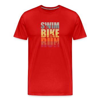 Triathlon, Swimming, Cycling, Running, Sports - Men's Premium Organic T-Shirt - red - Front - Damien (186cm)