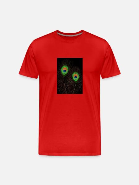Peacock Feathers on Black - Men's Premium Organic T-Shirt - red