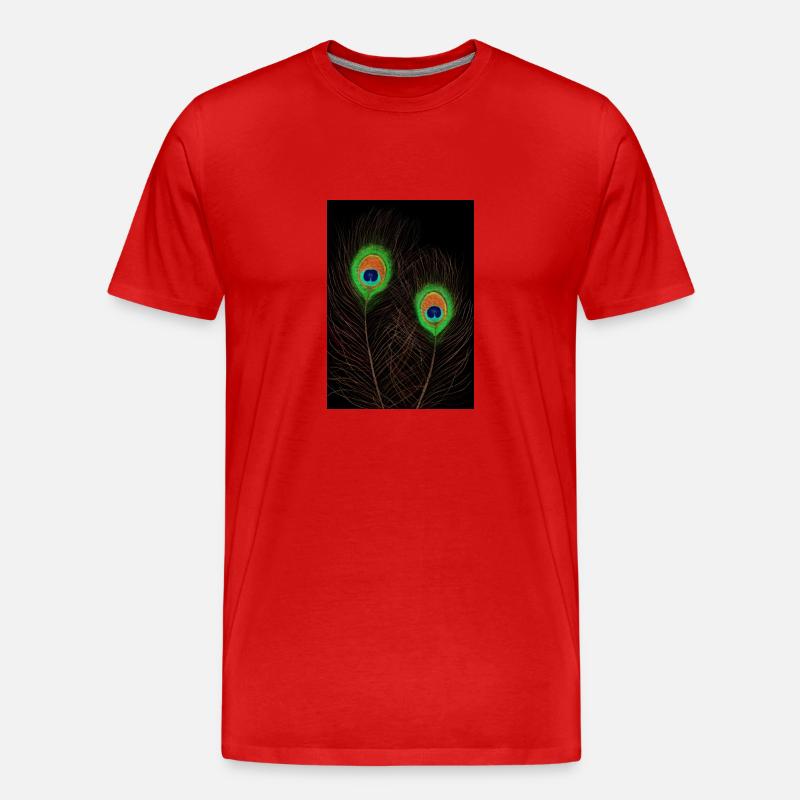Pfauenfedern auf Schwarz - Männer Premium Bio T-Shirt - Rot