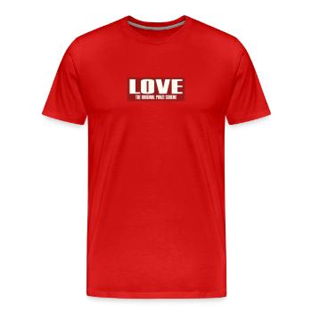 LOVE - LA PYRAMIDE DE PONZI ORIGINALE - T-shirt bio Premium Homme - rouge - Devant - Damien (186cm)