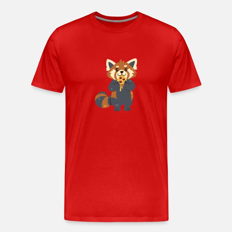 Roter Panda mit Pizza - Männer Premium Bio T-Shirt - Rot