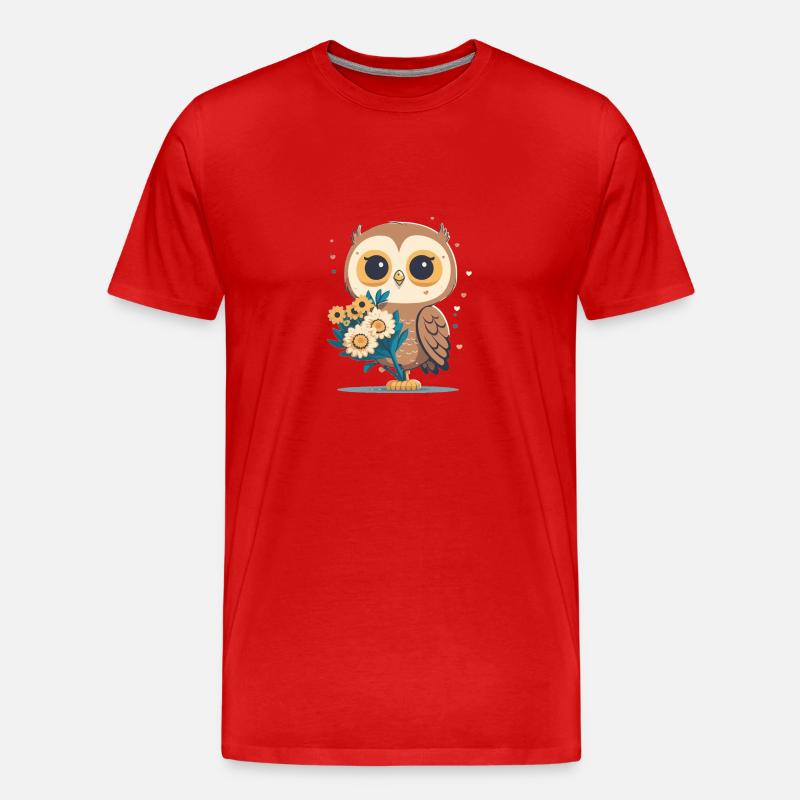 Süße Eule im Blumenwald 3 - Männer Premium Bio T-Shirt - Rot
