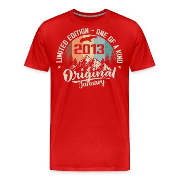 Janvier 2013 Original Cadeau D'anniversaire 13 Ans - T-shirt bio Premium Homme - rouge - Devant - Damien (186cm)
