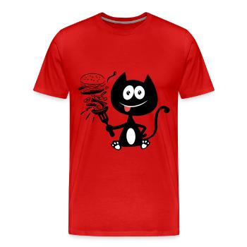 Katze isst einen Burger! Katzenhumor! - Männer Premium Bio T-Shirt - Rot - Vorne - Damien (186cm)