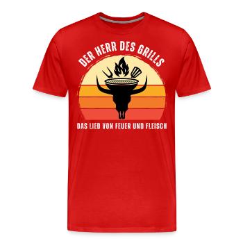 Der Herr des Grills. Grillen. BBQ. Fleisch. Sommer - Männer Premium Bio T-Shirt - Rot - Vorne - Damien (186cm)