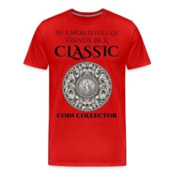 Numismatique de collection de pièces de monnaie - T-shirt bio Premium Homme - rouge - Devant - Damien (186cm)