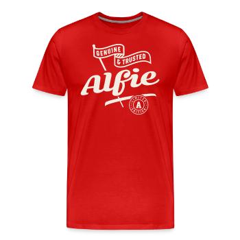 Nom Alfie Custom - Alfie - T-shirt bio Premium Homme - rouge - Devant - Damien (186cm)