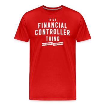 Contrôleur financier Titre du poste Travailleur d’anniversaire - T-shirt bio Premium Homme - rouge - Devant - Damien (186cm)