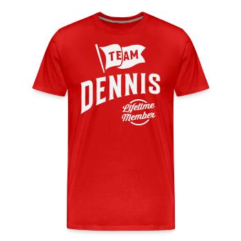 Équipe Dennis Membre à vie Nom Dennis - T-shirt bio Premium Homme - rouge - Devant - Damien (186cm)