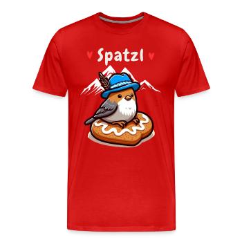 Bayern Spatzl Bleu-Blanc Montagnes Pain D’épice Coeur Drôle - T-shirt bio Premium Homme - rouge - Devant - Damien (186cm)