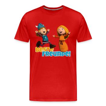 Wickie Und Die Starken Männer Beste Freunde 3D - Männer Premium Bio T-Shirt - Rot - Vorne - Damien (186cm)