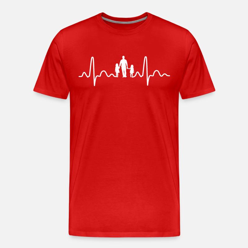 Vater mit zwei Töchtern Herzschlag - Männer Premium Bio T-Shirt - Rot