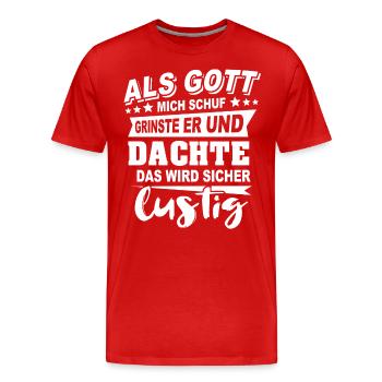 Gott Grinste Spruch - Männer Premium Bio T-Shirt - Rot - Vorne - Damien (186cm)