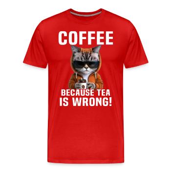 Kaffee Trinken Katze Tee - Männer Premium Bio T-Shirt - Rot - Vorne - Damien (186cm)