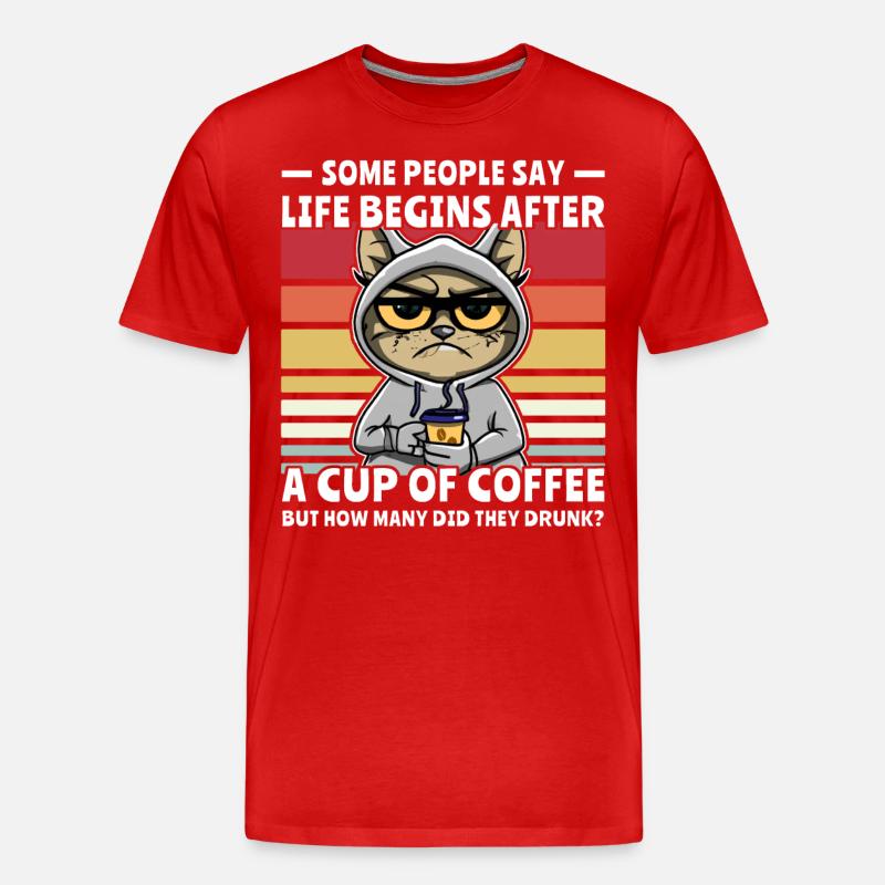 Retro Katze Kaffee - Männer Premium Bio T-Shirt - Rot
