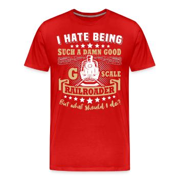 Chemin de fer miniature de jardin Écartement G - T-shirt bio Premium Homme - rouge - Devant - Damien (186cm)